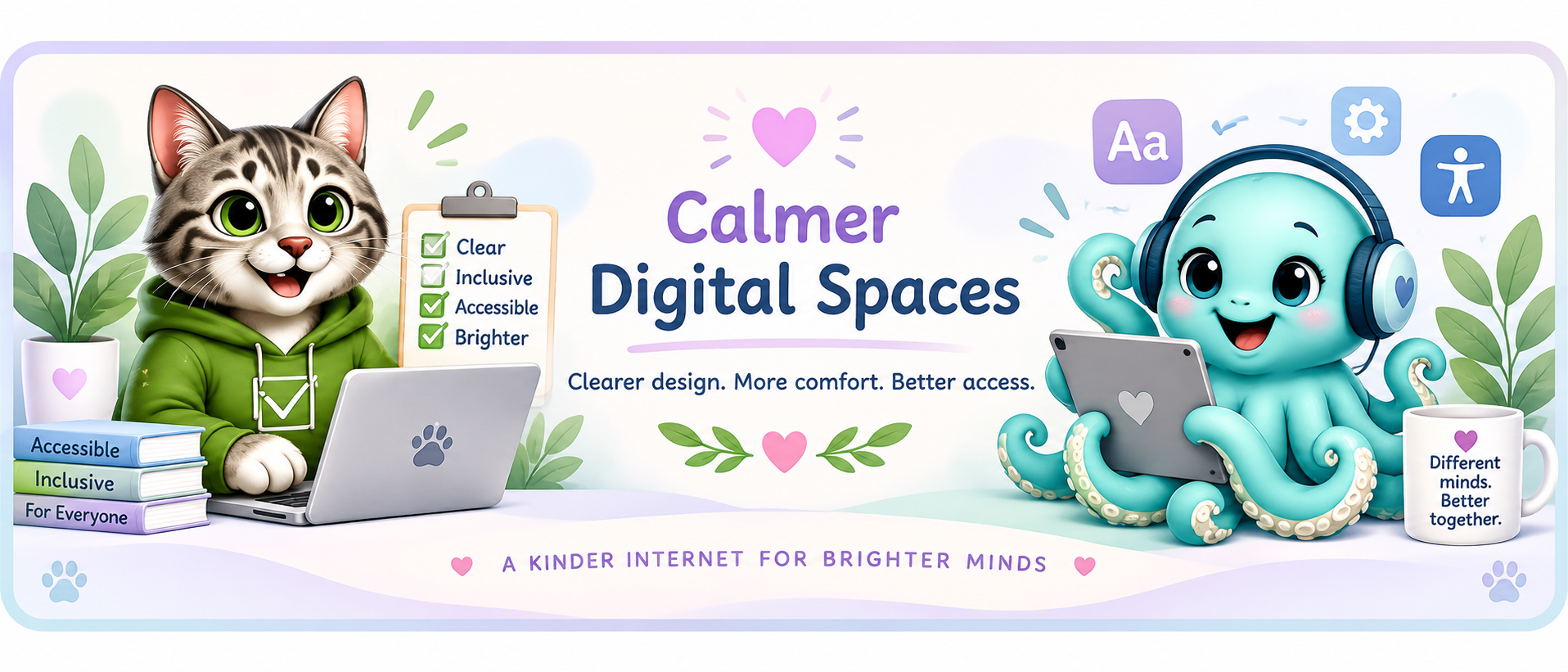 Checklist Cat and Ollie Octopus supporting calmer, clearer and more accessible digital spaces.