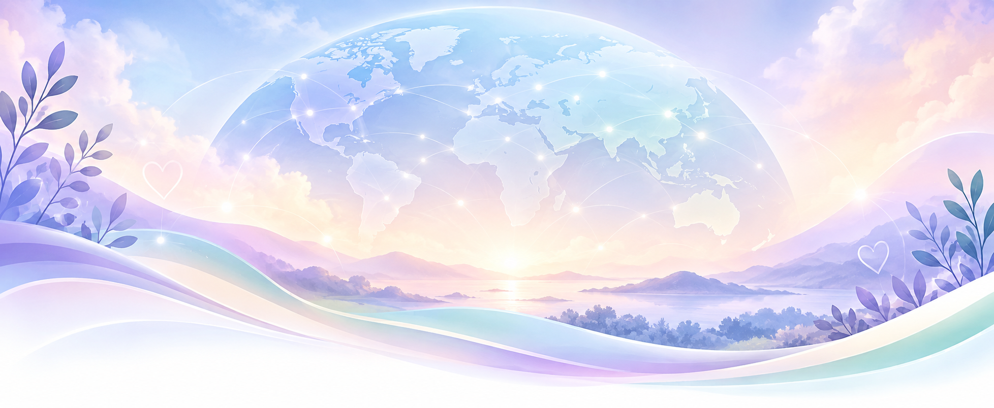 Worldwide support pathways with a connected globe, local and global support routes, helplines, directories and welcoming community connections.