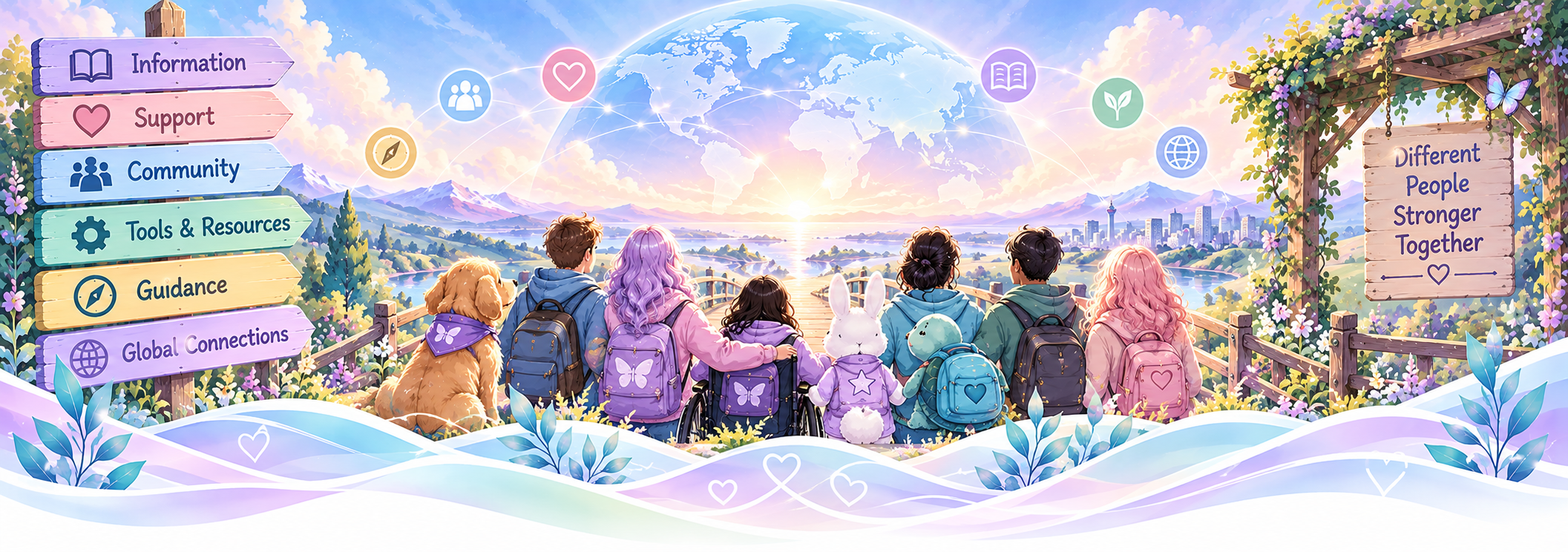 Next-step support pathways bringing together information, community, tools and resources, guidance and global connections.