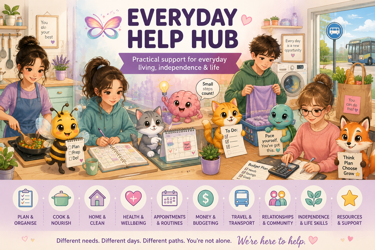 Everyday Help Hub - practical everyday living support with people and Aspie Answers Companions