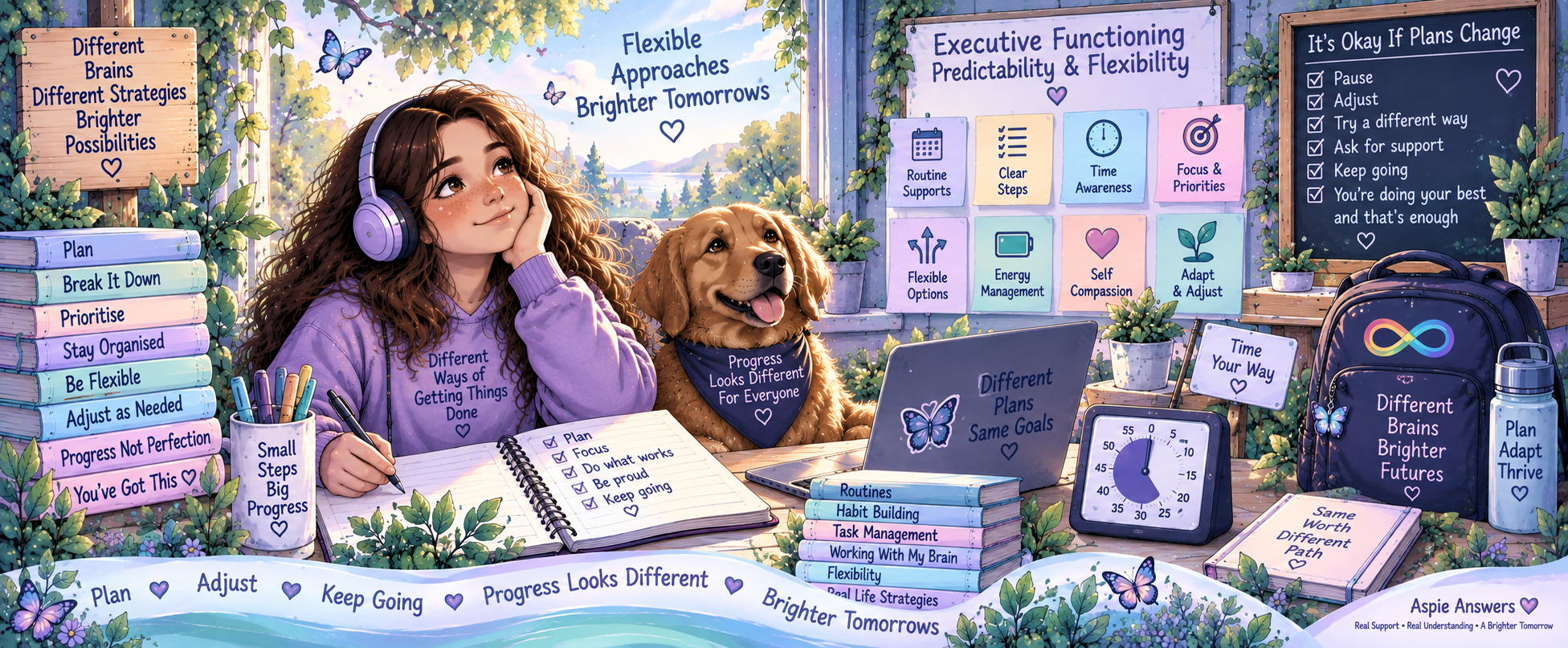 Executive-function, predictability and flexibility supports.