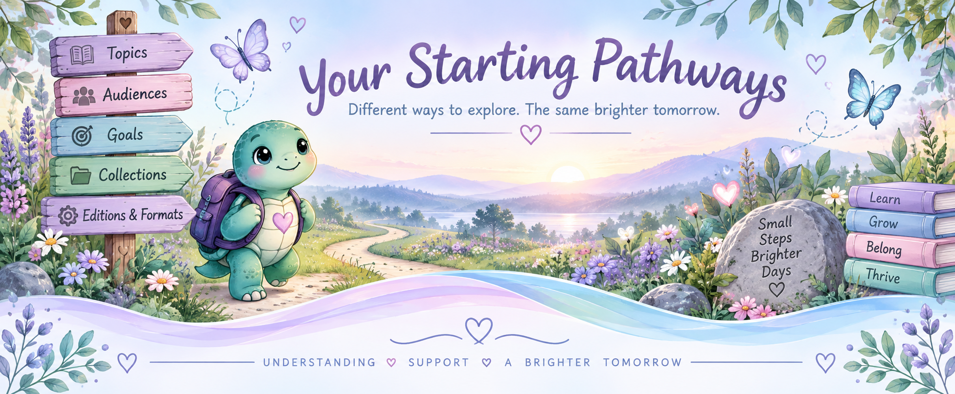 Starting pathways for exploring Aspie Answers resources by topic, audience, goal, collection and edition