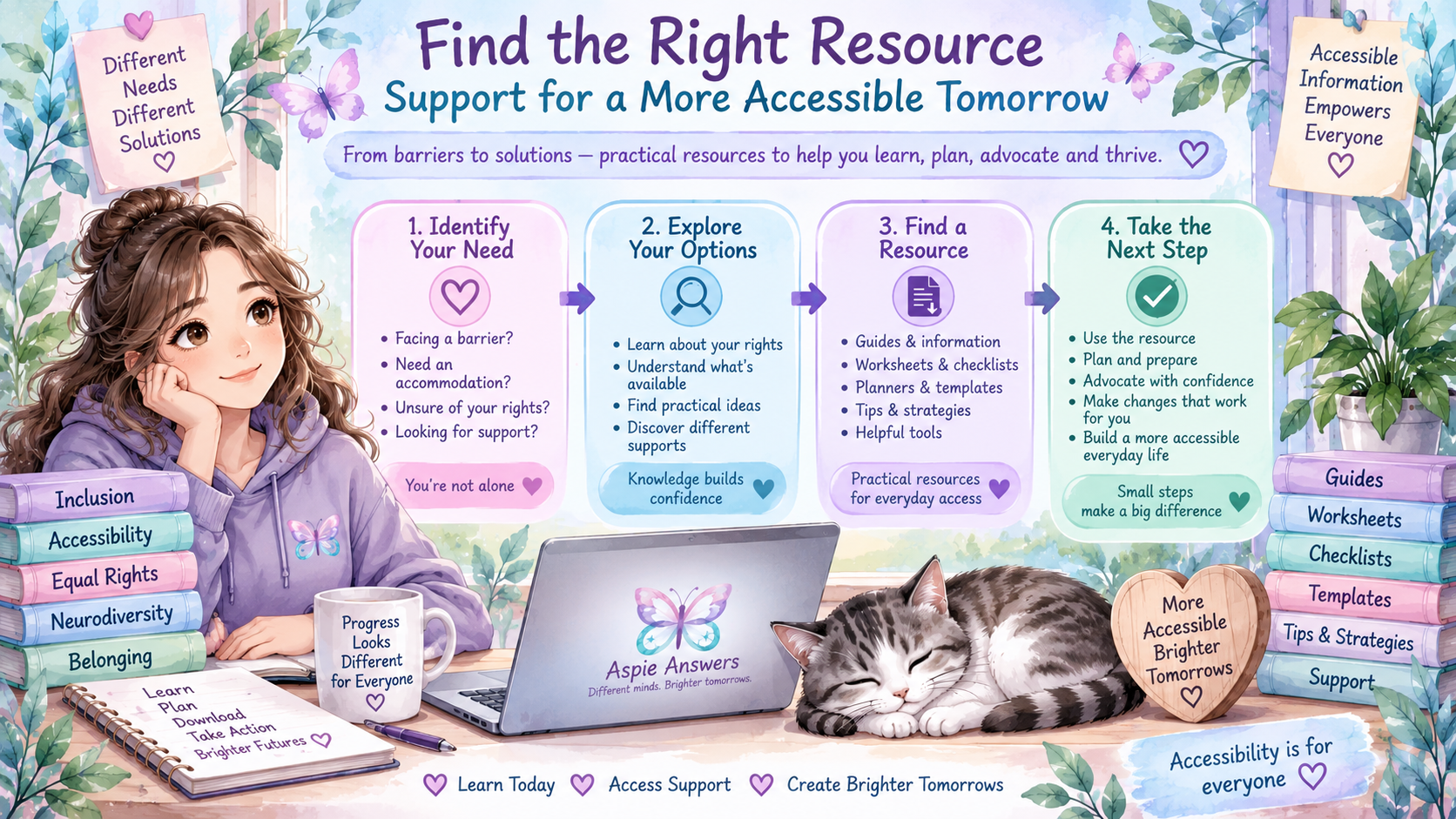 Find the Right Resource pathway showing four steps: identify your need, explore your options, find a resource and take the next step.