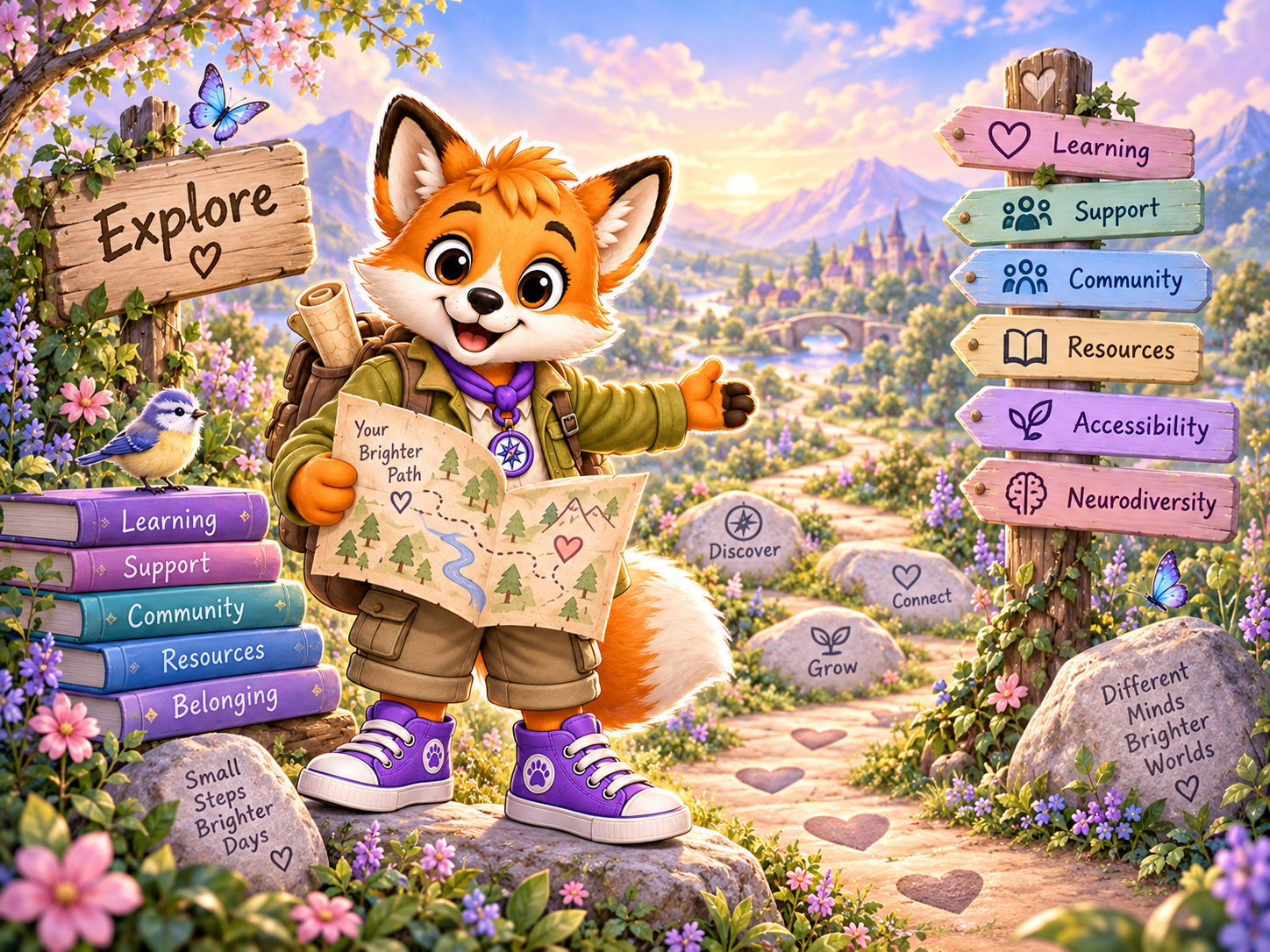 Finn Fox guiding visitors through different Aspie Answers pathways