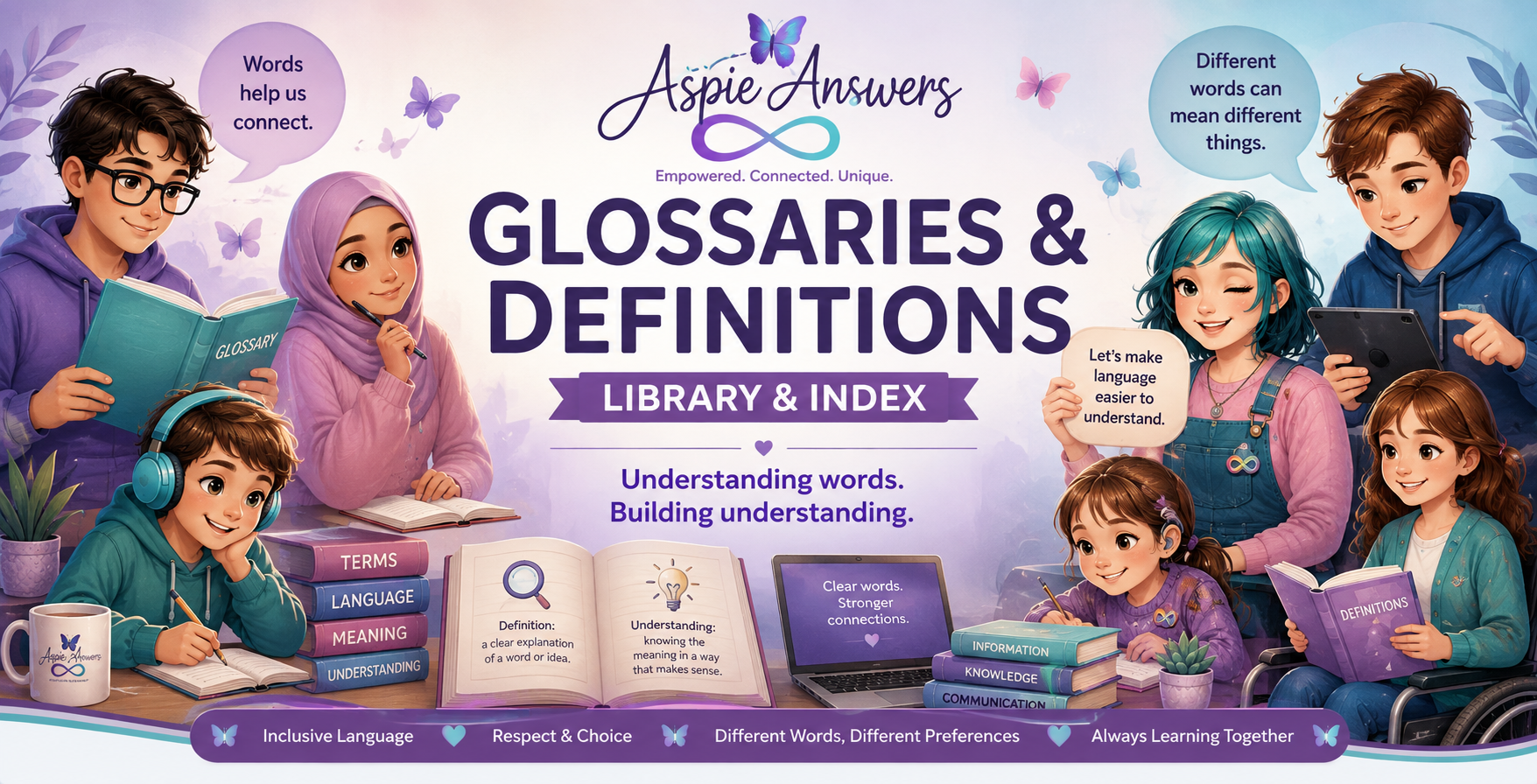 Glossaries and Definitions Library and Index - clear inclusive terminology across Aspie Answers