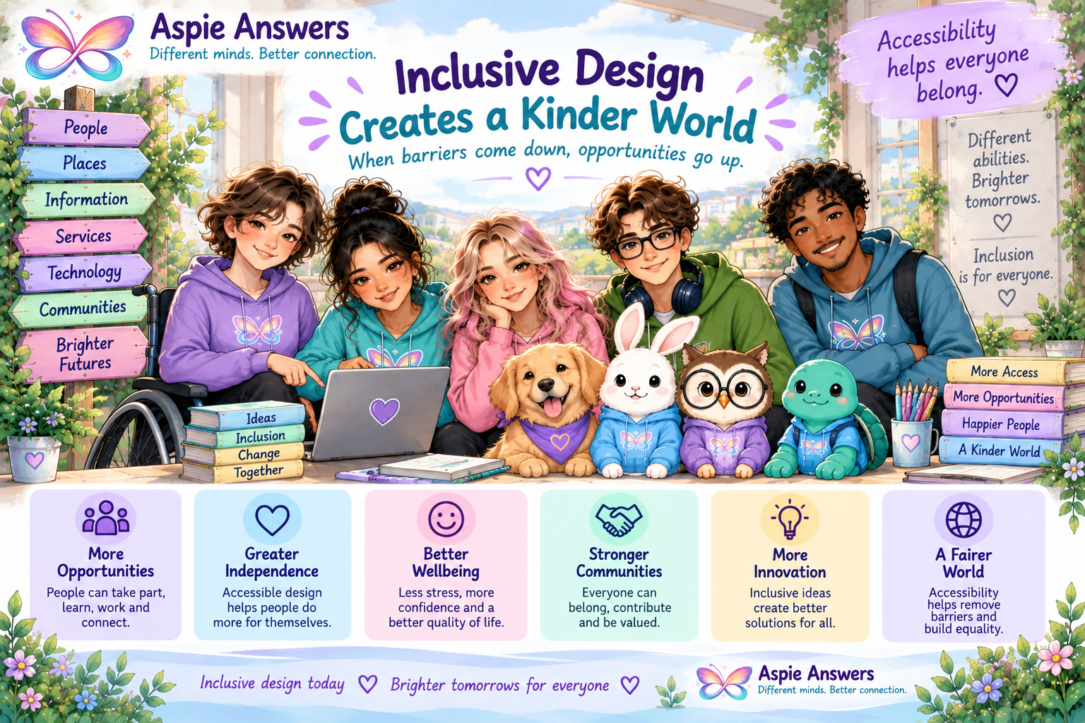 Inclusive design creates a kinder world through greater opportunity, independence, wellbeing and stronger communities.