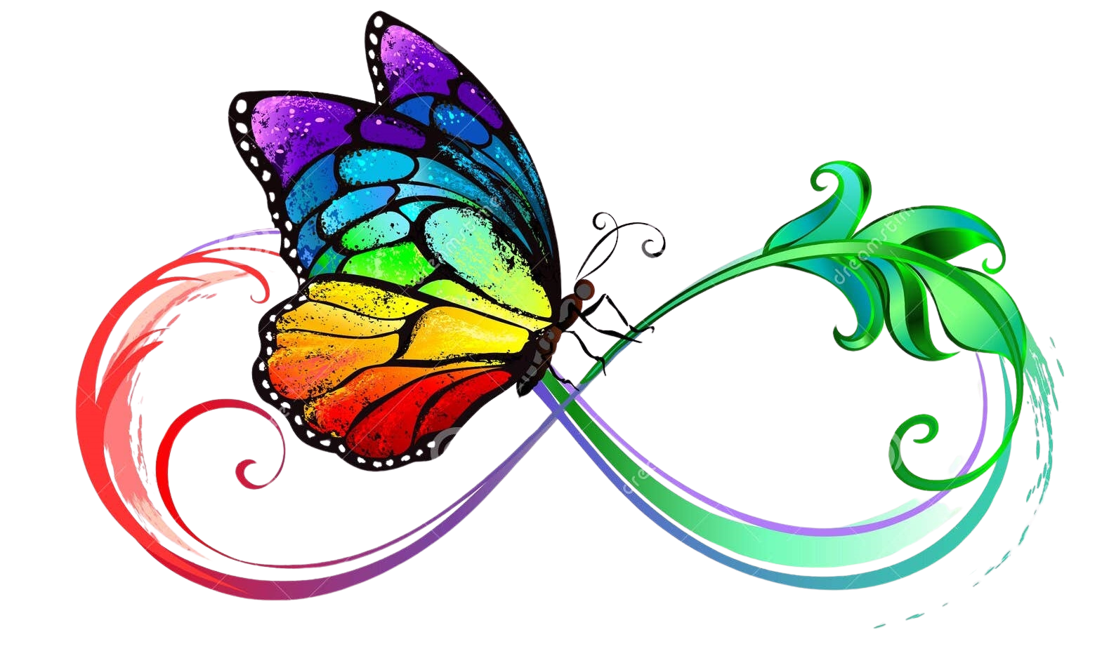 Colourful rainbow butterfly and infinity artwork used by Kerrin as signature artwork.