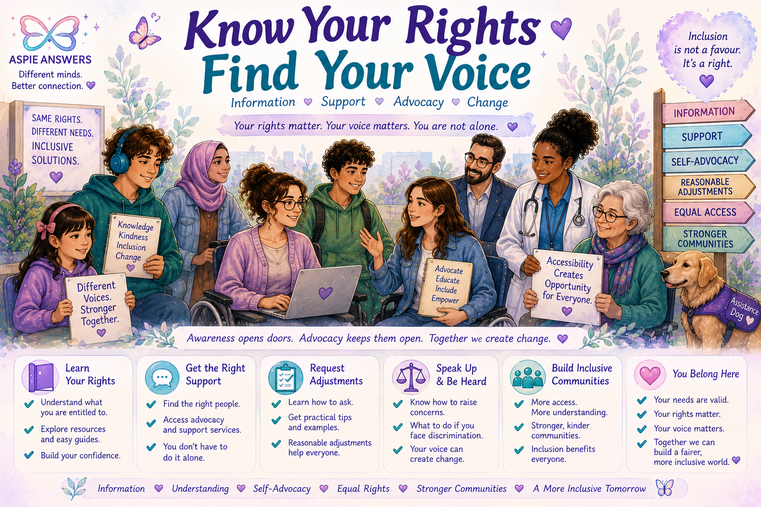 Know Your Rights Find Your Voice - self-advocacy, adjustments, dignity, action and where to get help