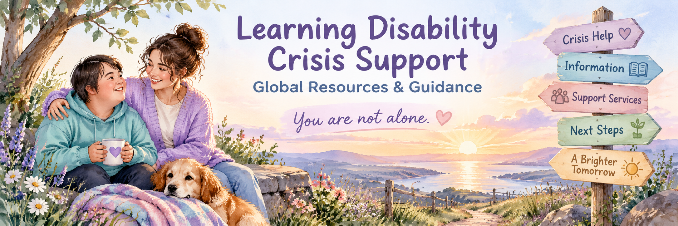 Learning Disability Crisis Support Global banner showing calm, accessible crisis support pathways