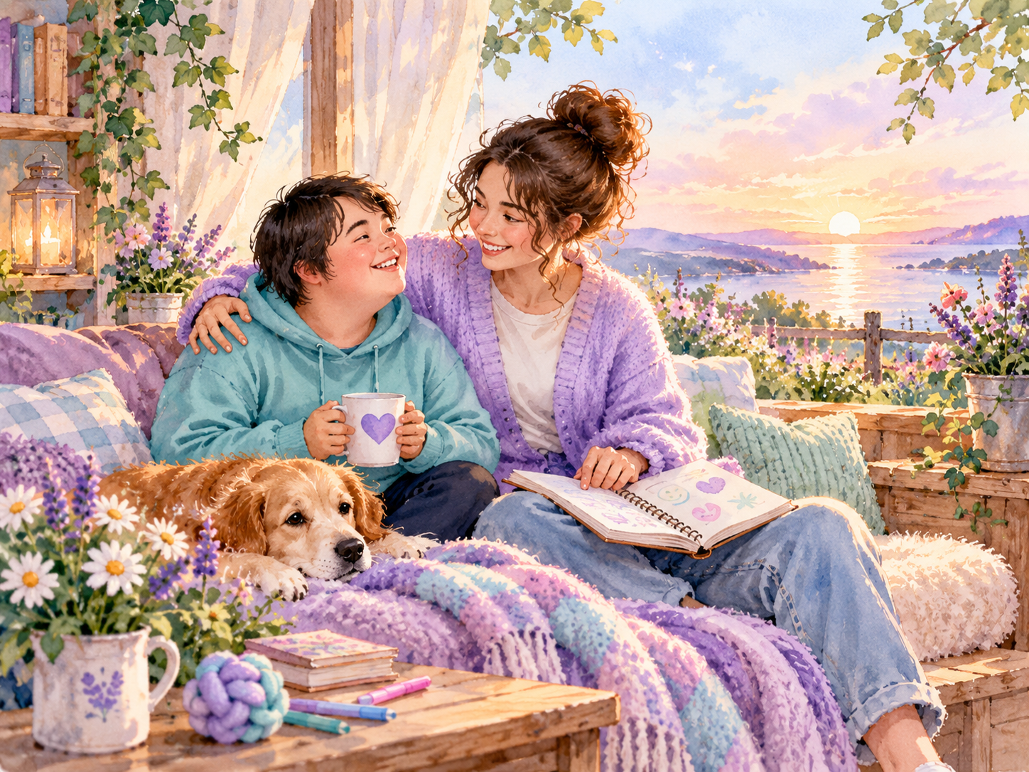 Supportive semi-realistic illustration showing calm crisis support and reassurance