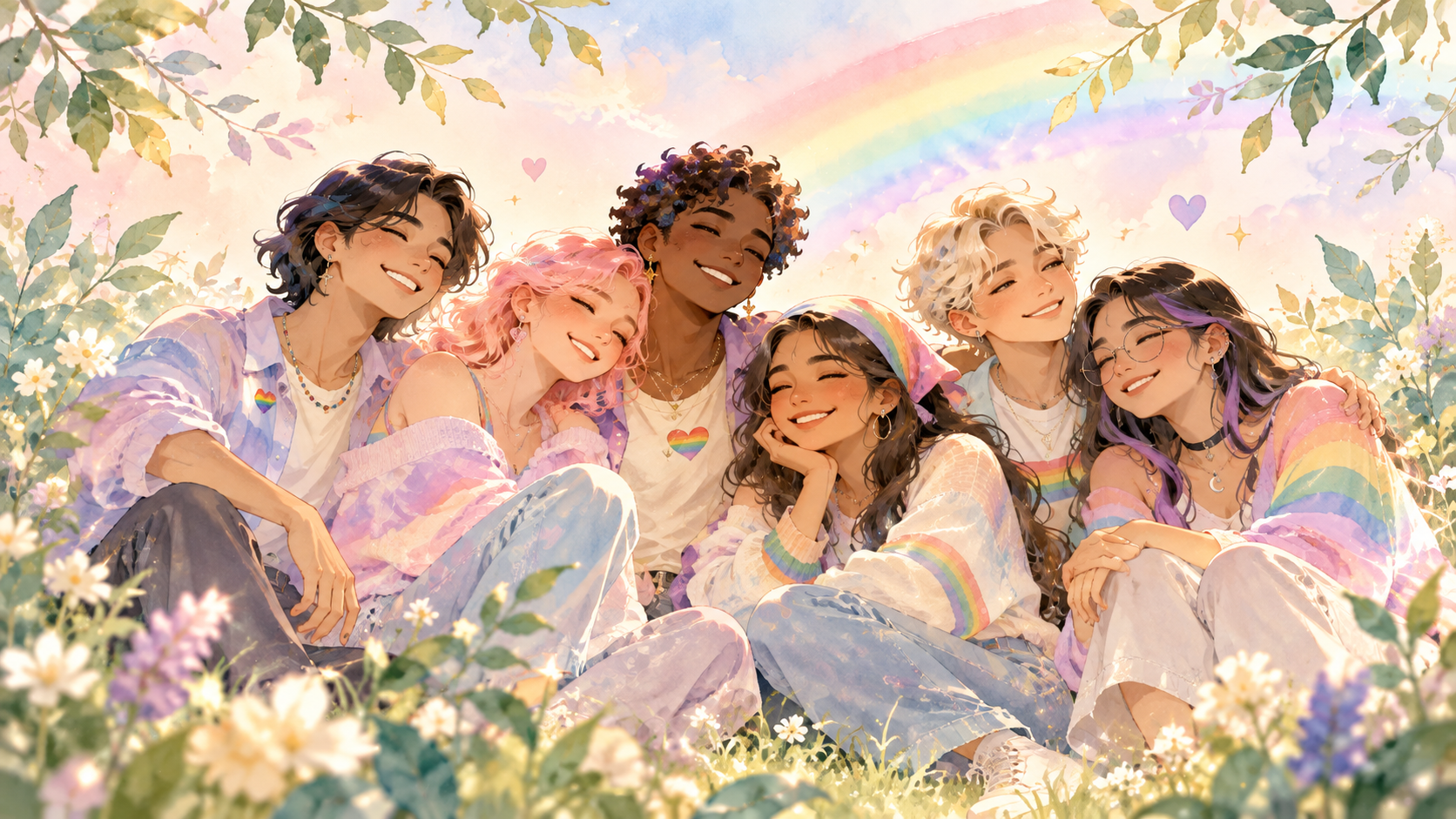 A warm inclusive LGBTQIA+ mental-health learning and wellbeing illustration