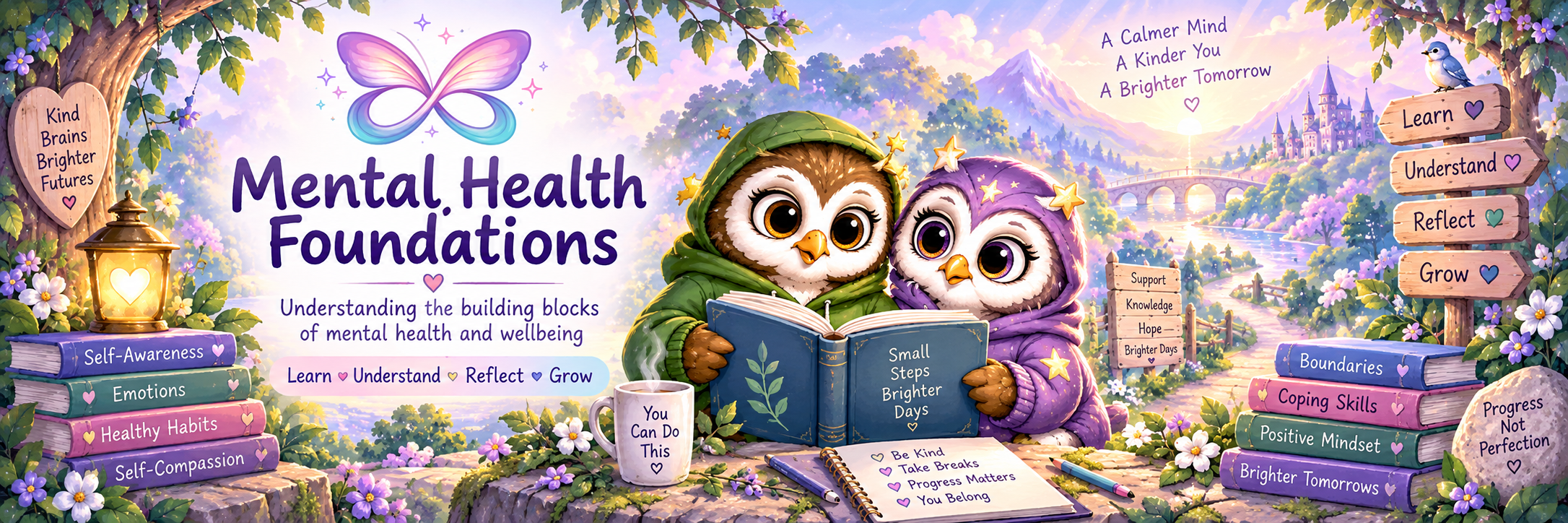 Mental Health Foundations with Olive Owl and Twinkle Owl introducing the building blocks of mental health and wellbeing.