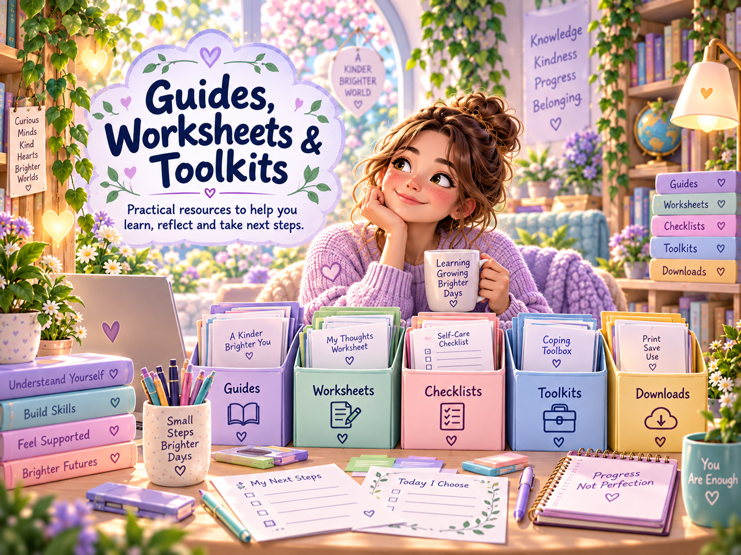 Mental Health Library guides, worksheets and toolkits visual.
