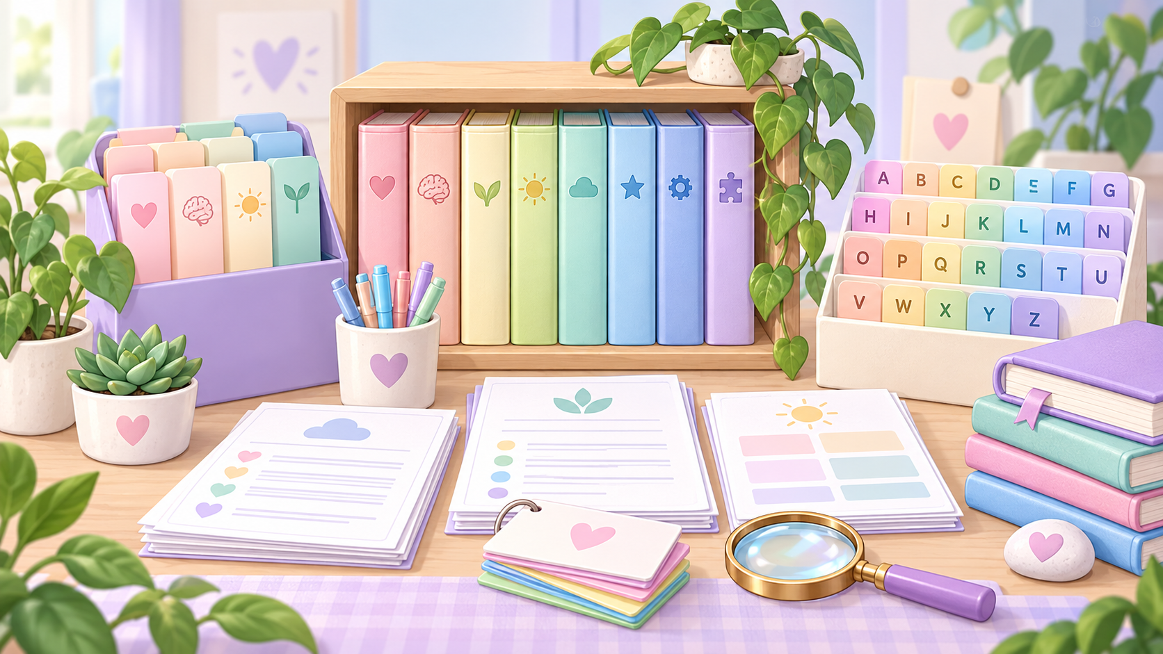 Mental health education resource library with books, notes and learning materials