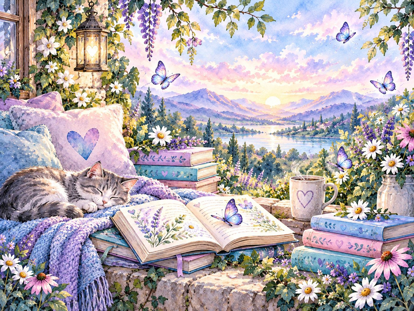 Books, flowers, butterflies and a peaceful reading space representing learning and clear definitions.