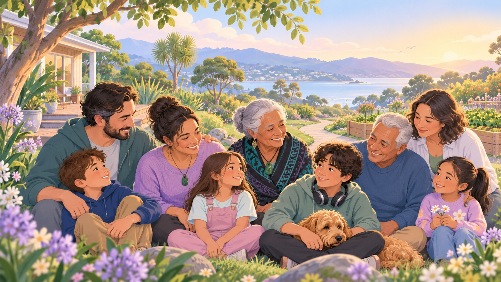 Inclusive parents, family and whānau spending time together in a calm community setting