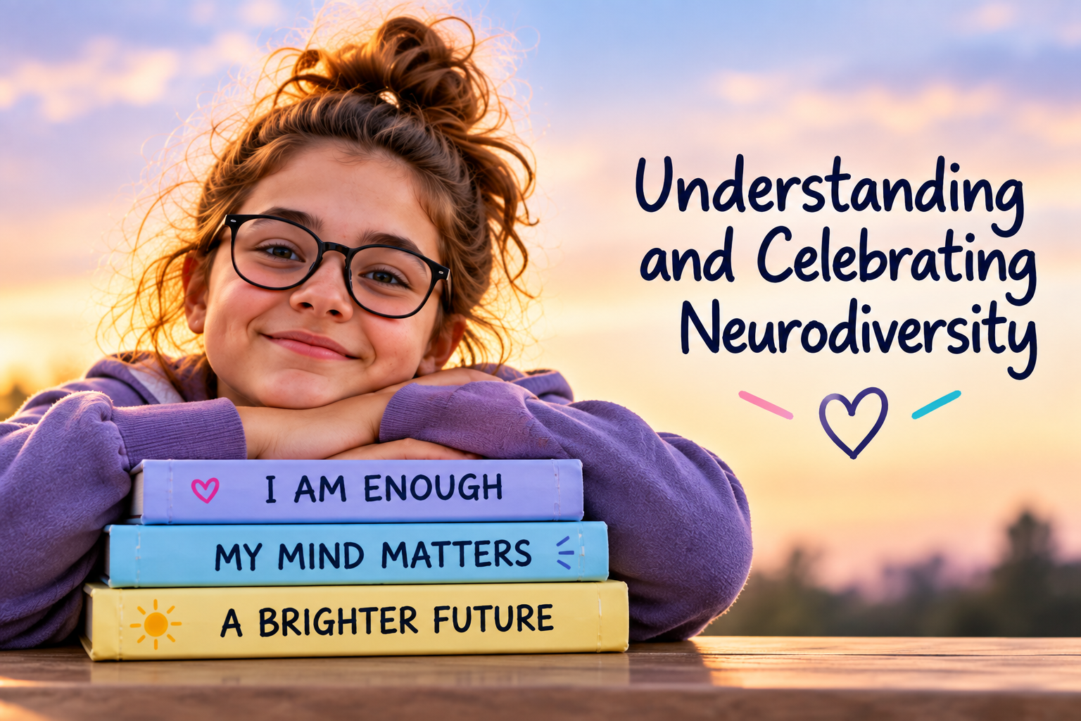 Understanding and Celebrating Neurodiversity visual with a young person and affirming messages