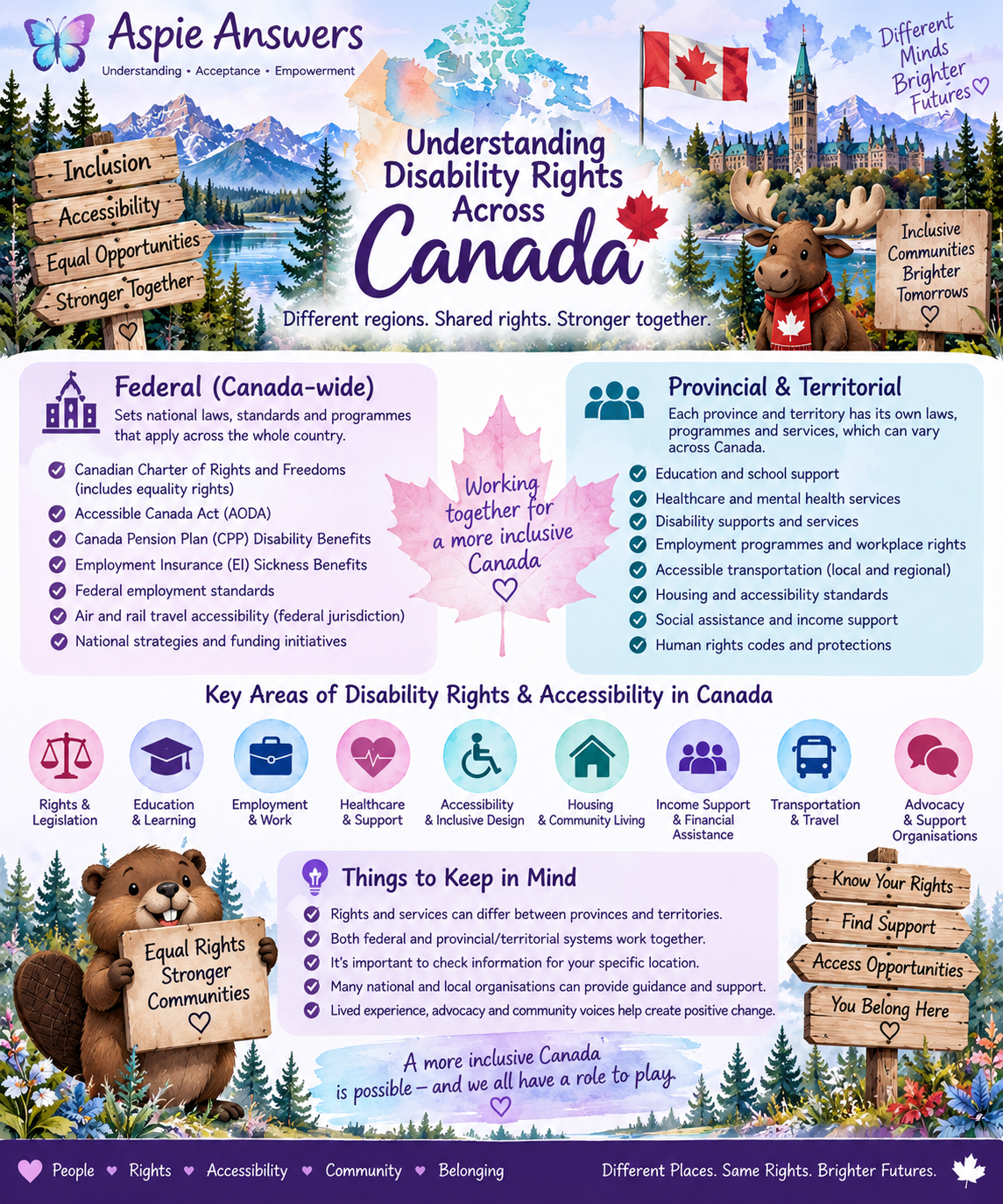 Illustrated overview of federal and provincial or territorial disability rights pathways across Canada.