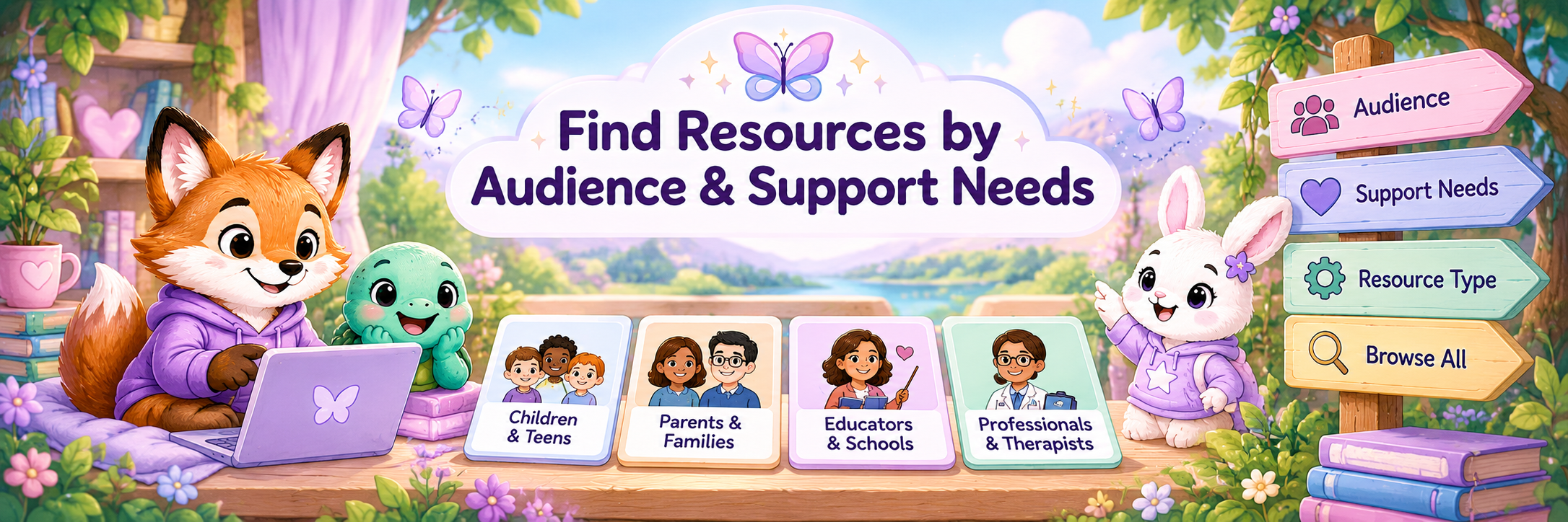 Illustrated divider for finding visual-support resources by audience, support need and resource type