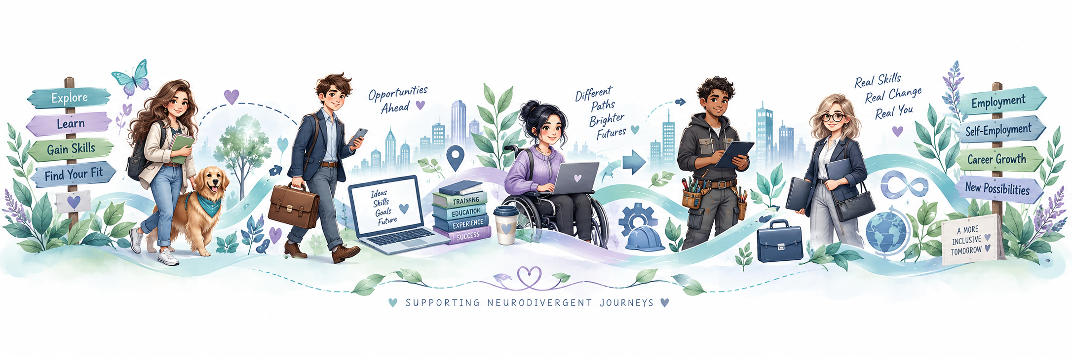 Different Paths, Brighter Futures — Work and Employment divider showing varied skills, pathways and opportunities