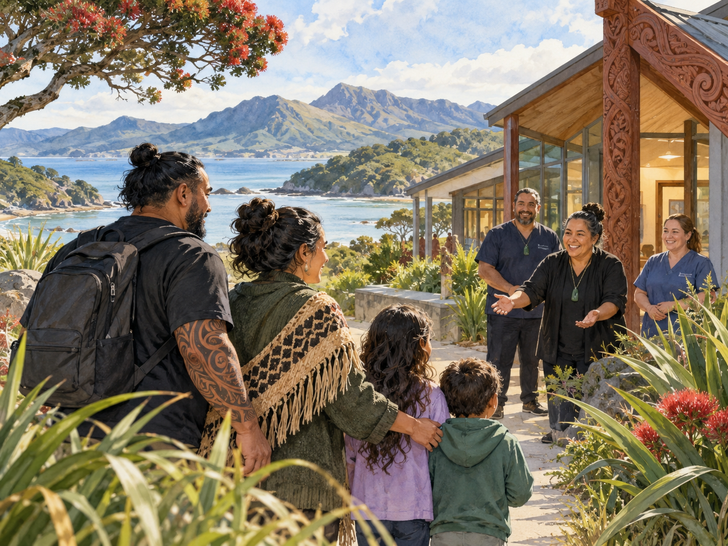 Māori whānau discussing access to regional mental health support