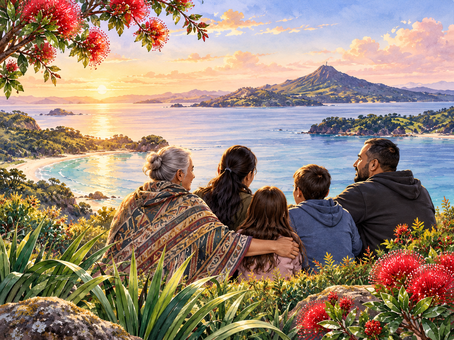 Family and whānau connecting in a calm outdoor setting