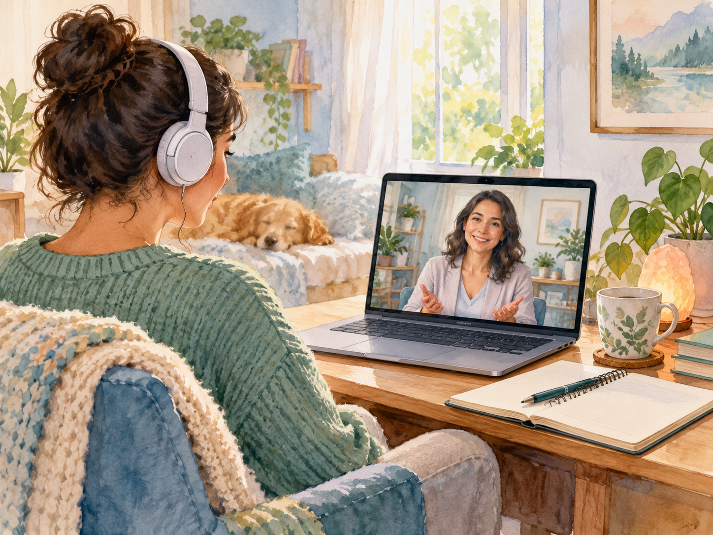 A person joining an online consultation with a clinician