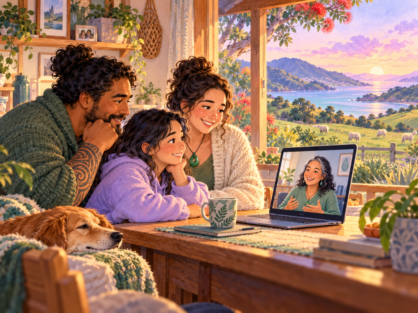 Family and clinician connecting through a remote consultation