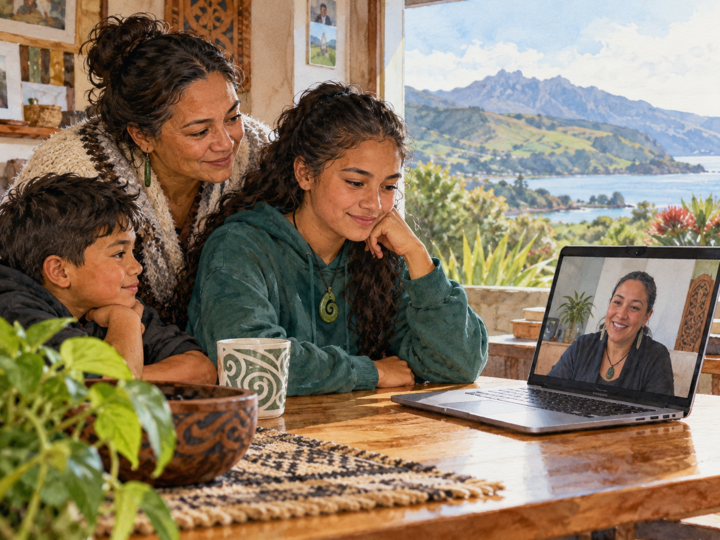 Māori young people and whānau attending an online mental health support appointment at home